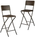 Relaxdays Barhocker klappbar, 2er Set, Rattan-Optik, R&uuml;ckenlehne, HBT: 115 x 44 x 63