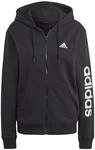 Adidas Damen Essentials Linear Full-Zip French Terry Hoodie, Black/White, XS
