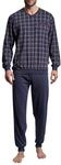 G&ouml;tzburg Herren Pyjama, Langarm, Baumwolle, Single Jersey, Navy, kariert, mit