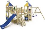 WICKEY Spielturm Ritterburg Smart Queen mit Schaukel, blau-gelber Plane & Blauer