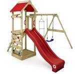 WICKEY Spielturm Kletterger&uuml;st FreeFlyer mit Schaukel & roter Rutsche, Outdoor