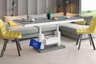 designimpex HM-120 Couchtisch Grau Hochglanz/Wei&szlig; Hochglanz ausziehbar