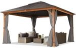 TOOLPORT Gartenpavillon 4x4 m Holzoptik, Stahldach Hardtop 4 Seitenteile in grau