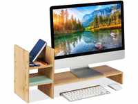 Relaxdays Monitorständer Bambus, Bildschirmerhöhung für Schreibtisch, HBT: 30 x 67