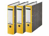 Leitz Qualitäts-Ordner, 3er-Pack, Wolkenmarmor-Papier, A4, 8 cm Rückenbreite, Gelb,