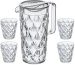 Koziol Superglas Crystal Pitcher Set, 1,5 l + 4 Becher (250 ml), Karaffe mit Deckel