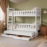 Hochbett 90x200 Etagenbett Kinderbett Jugendbett Stockbett 3 Kinder, zwei Schubladen