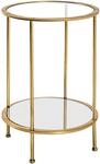 HAKU Beistelltisch rund Gold Metall Couchtisch mit Sicherheitsglas 5 mm Spiegel 4 mm