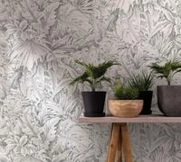 Tapete Vlies Floral Bl&auml;tter Dschungel grau wei&szlig; Botanica 33308