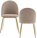 Wohnling Esszimmerstuhl 2er Set Samt Beige mit Goldenen Beinen | Schalenst&uuml;hle