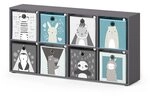 Vicco Kinderregal Scutum, Grau, 143 x 72 cm mit 8 Faltboxen, geeignet zur