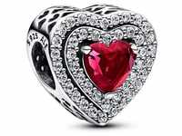 PANDORA Funkelndes mehrstufiges Herz Charm aus Sterling Silber, in der Farbe Rot, aus