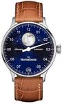 MeisterSinger Pangaea lunascope braunes Armband blaues Zifferblatt LS908
