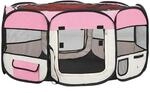 vidaXL Welpenlaufstall Faltbar Rosa 145x145x61cm Welpenauslauf Tierlaufstall