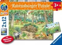 Ravensburger Kinderpuzzle - 05673 Tiere im Wald und auf der Wiese - 2x12 Teile +
