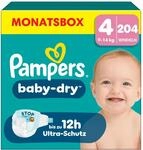 Pampers Baby-Dry Gr&ouml;&szlig;e 4, 204 Windeln, 9kg-14kg, Bis zu 100% Auslaufschutz &