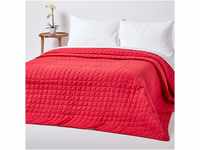 Homescapes Gesteppte Tagesdecke, rot/weiß, Bettüberwurf aus 100% Baumwolle,