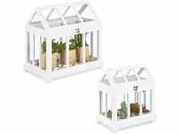 Relaxdays Mini Gewächhaus, 2er Set, für die Fensterbank, Indoor Treibhaus, Glas und