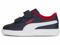 PUMA Smash 3.0 Leather V Sneakers Babys, Navy-White-For All Time Red, 21 EU