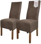 Scheffler Home Stuhlhussen Taupe-Braun 2er Set Velours Stretch Leon | Elastische und