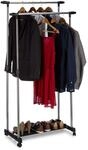 Relaxdays Rollgarderobe mit 2 Kleiderstangen, ausziehbar, Kleiderst&auml;nder auf Rollen,