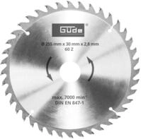 G&uuml;de 55263 Holzs&auml;geblatt HM 255x30x60Z (max 7000 1/min, DIN EN 847-1) Silber