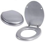 MSV WC Sitz MDF Silber | Edelstahl, f&uuml;r Bad und G&auml;ste-WC