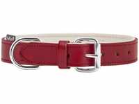 Knuffelwuff 13958-011 Weiches Lederhalsband, Hundehalsband Basic Plus, rot