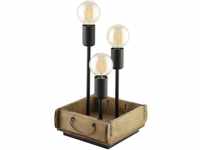 EGLO Tischlampe Wootton, 3 flammige Tischleuchte vintage, Nachttischlampe aus Holz in