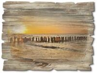 ARTland Wanddeko Bild aus Holz Holzbild vintage Deko 40x30 cm Querformat Strand