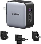 UGREEN Nexode 65W USB C Ladeger&auml;t GaN Netzteil 3-Port Travel Charger mit EU/US/UK