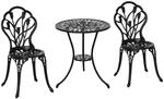 Outsunny Bistro-Set 3-TLG Aluminium Gartenm&ouml;bel Set Schirmloch Schwarz