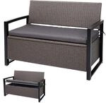 Mendler Poly-Rattan 2er Sitzbank HWC-F39, Gartenbank Truhenbank, Staufach