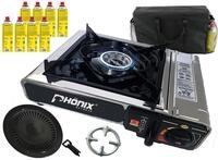 Ph&ouml;nix PC-20 Edelstahl Gaskocher 1-flammig Campingkocher + Grillaufsatz + 8x