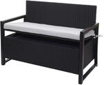 Mendler Poly-Rattan 2er Sitzbank HWC-F39, Gartenbank Truhenbank, Staufach