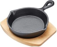Artesa Kleine Bratpfanne, Gusseisen, antihaftbeschichtet, mit Holzbrett, Grillpfanne,