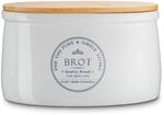 KHG Brotkasten Wei&szlig; Keramik Steingut Holzdeckel Bambus, Aufbewahrung Brot oval,