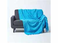 Homescapes große Tagesdecke Nirvana, blau, Wohndecke/Sofaüberwurf aus 100%