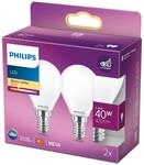 Philips LED Classic E14 Lampen 2er Pack (40 W), matte LED Lampen mit warmwei&szlig;em