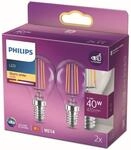 Philips LED Classic E14 Lampe, 40 W, Tropfenform, klar, warmwei&szlig;, Doppelpack, Wei&szlig;