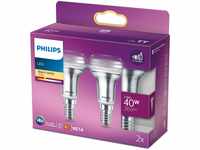 Philips LED Classic E14 Lampe, 40 W, R50, Reflektor, 36° drehbar, silber, warmweiß,