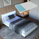 Juskys Polsterbett Paris 120x200 cm - Bett komplett mit LED-Beleuchtung, Matratze und