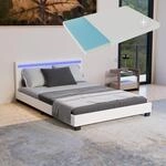 Juskys Polsterbett Paris 140x200 cm mit LED Beleuchtung, Matratze, Lattenrost &