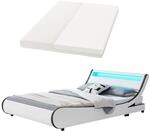 Juskys Polsterbett Valencia 140x200 cm komplett mit Matratze, LED Beleuchtung,