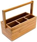 Relaxdays Schreibtischorganizer, aus Bambus, 4 F&auml;cher, Henkel zum Tragen,