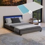 Juskys Polsterbett Paris 140x200 cm mit LED Beleuchtung, Matratze, Lattenrost &