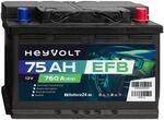 HeyVolt EFB Autobatterie 12V 75Ah 760A/EN Starterbatterie, Start-Stop & Standheizung