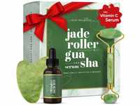 Jade Roller mit Vitamin C Serum & Gua Sha - Massageroller gegen Augenringe,...