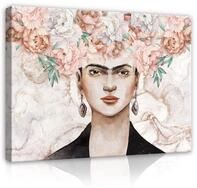WallArena Leinwand Bilder Frida Kahlo Blumen Frau Abstrakt Pfingstrosen - 60x40 cm
