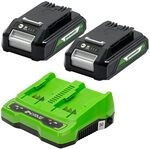 Greenworks 24V Akkus & Doppellader Akku Ladeger&auml;t - Zwei Original 2Ah